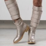 Stivali Lehne Boots in pelle martellata oro rosa con ricamo