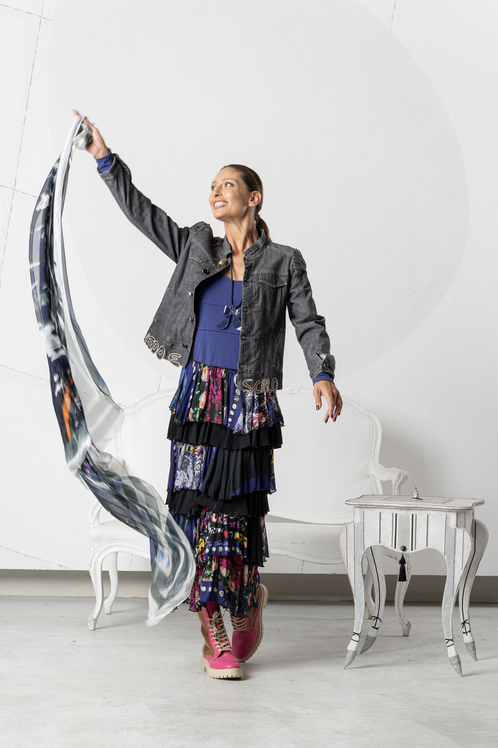 TLTY0Y~V Black and white silk scarf with '16 April' print - Image 2