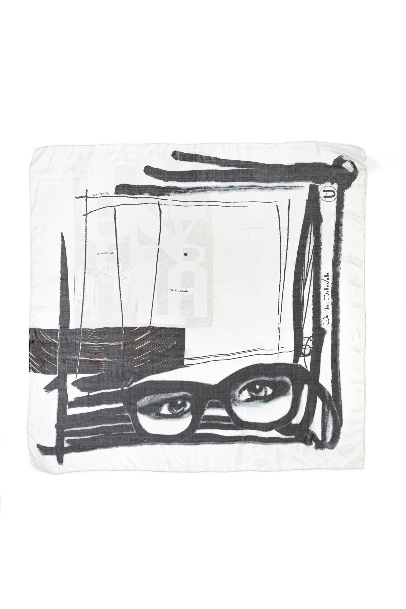 TAM0827048900_95007 (2) Black and white silk scarf with '7 April' print - Image 1